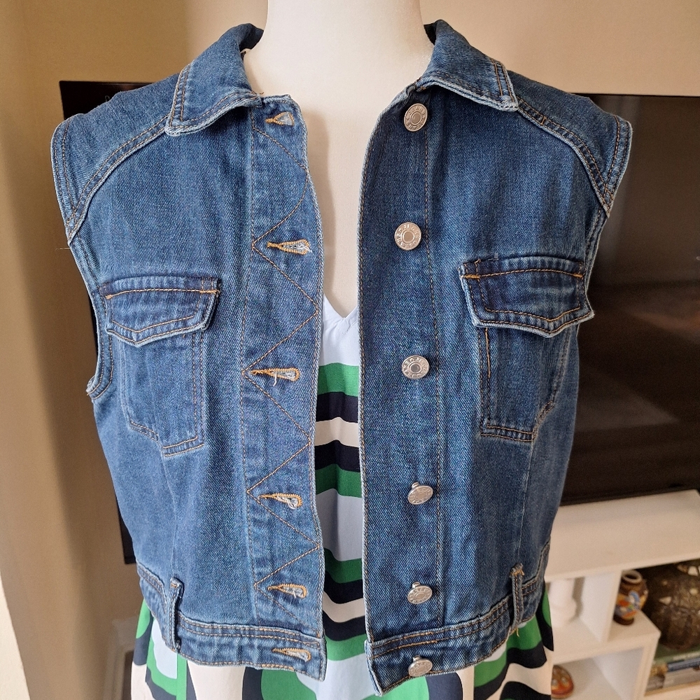 Denim Vest with Button Details 2 Front Pockets